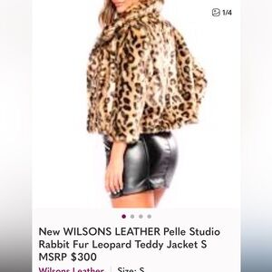 Wilson Leather Pelle Studio Leopard real rabbit Fur crop jacket! Vintage small